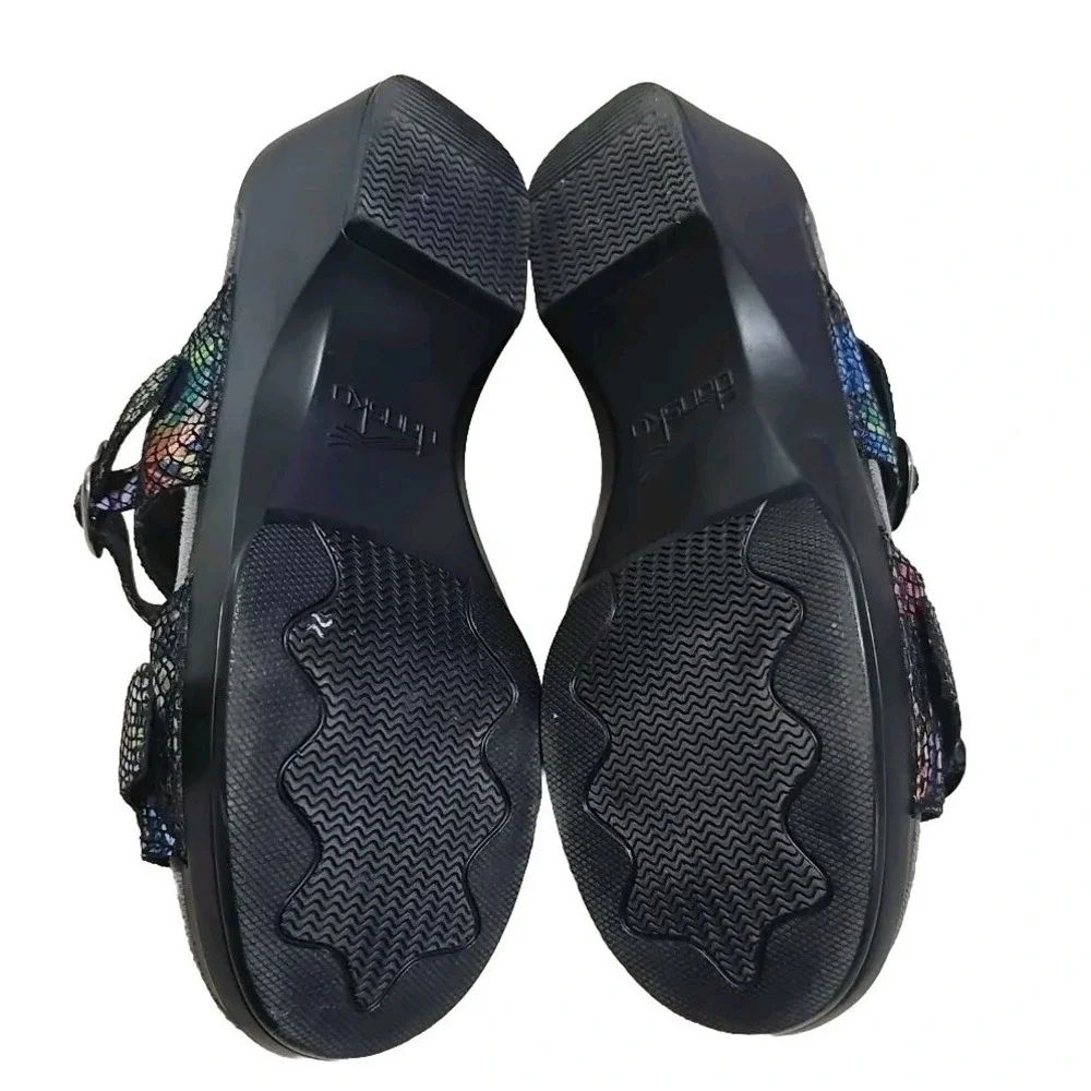 Dansko Sophie 2 Strap Rainbow Mosaic Leather Wedge Sandals Sz EU 40 Women T07‎